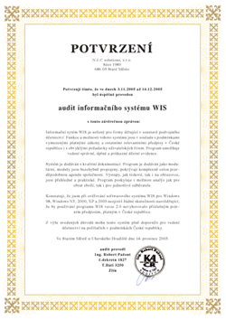 Certifikát WIS